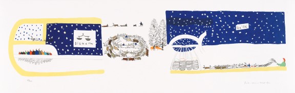 Broderi som viser samisk kulturarv, reinsdyr og mennesker på vidda