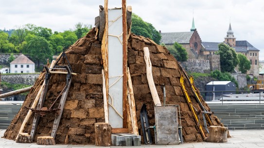 Joar Nango, "Máilmmioainnuid goahti / A House for All Cosmologies" (detail), 2022