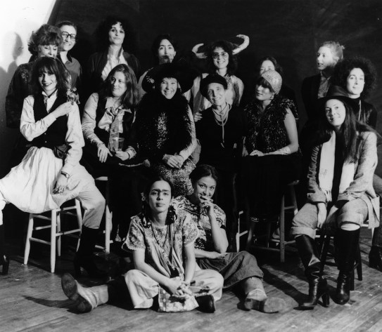 Feminist dinner party on March 14, 1979 in honor of Louise Bourgeois. women dressed up as various artists at a party in the 1970s