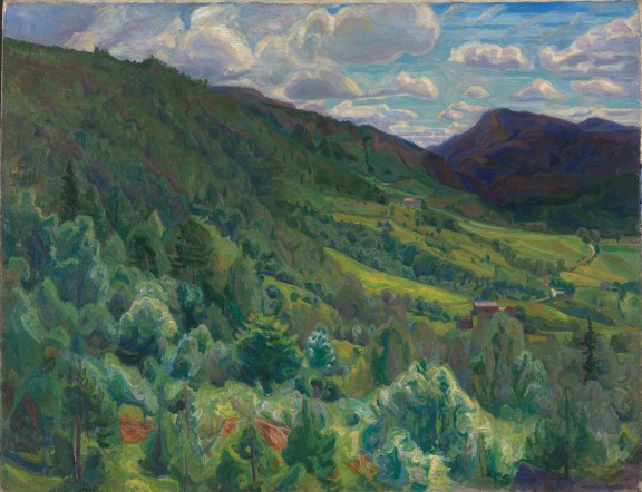 Thorvald Erichsen, «Fra Kviteseid i Telemark», 1900. Grønnkledd åsside