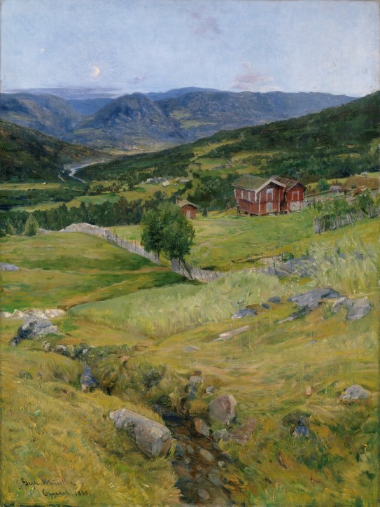 Gerhard Munthe, «Aften i Eggedal», 1888. Munthe, Gerhard, Aften i Eggedal