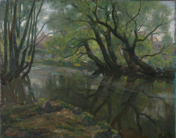 Thorolf Holmboe,  «Gamle piletrær ved Akerselven», 1907.