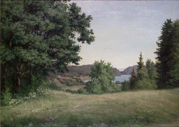 Hedevig Thorine Christiane Lund, «Landskapsstudie ved Borrevannet», 1878