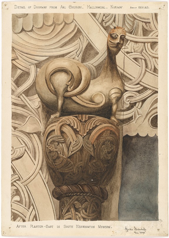 Hjørdis Grøntoft Raknerud, Detalj av portal på Ål kirke i Hallingdal etter gipsavstøpning i South Kensington-museet, 1898.