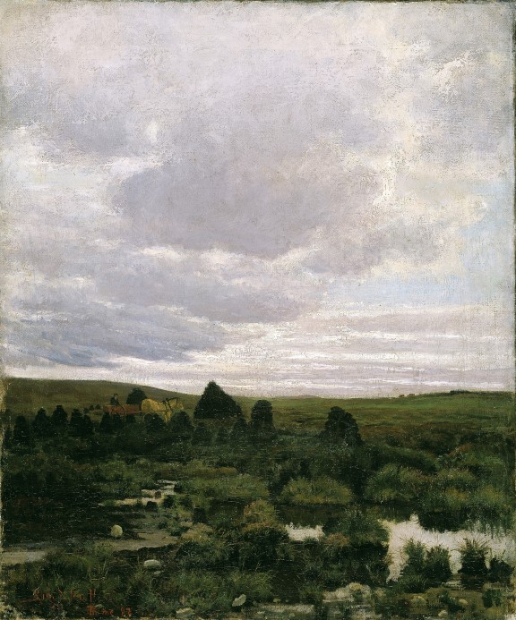 One of the early studies of the peat bogs in Jæren. Kitty Kielland, "Peat Bog on Jæren", 1882 Painting of a peat bog
