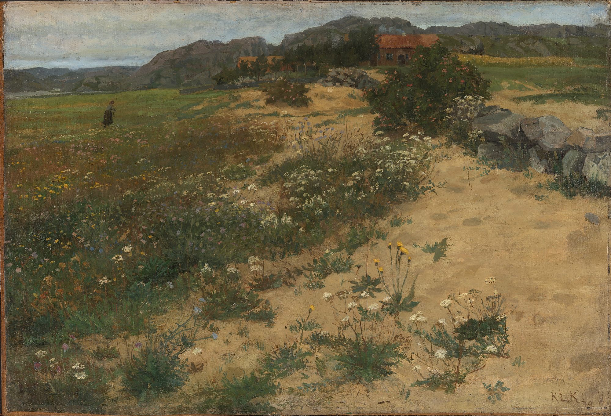 Landskapsmaleri med gård
