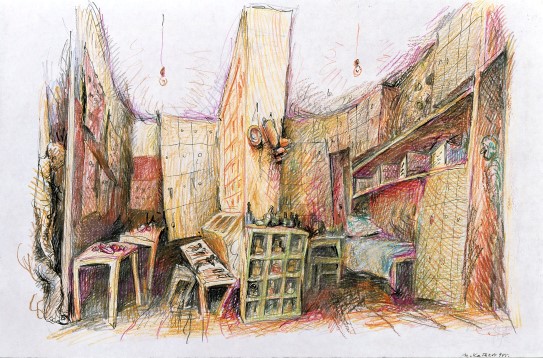 Ilya Kabakov, Skisse til «Søppelmannen (Mannen som aldri kastet noe)», 1995.