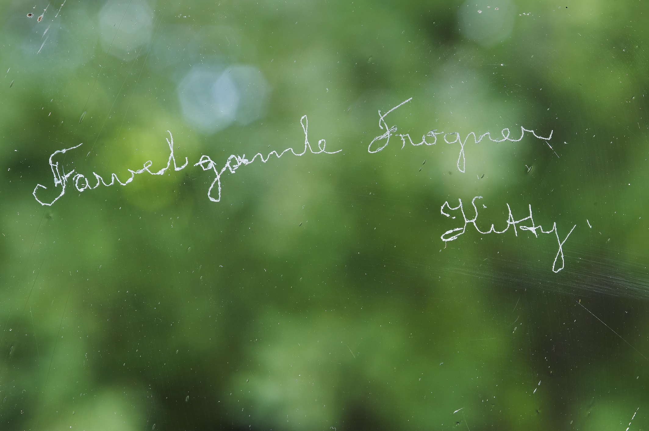 Innskripsjon på vindusrute i Havesalen, Frogner hovedgård.