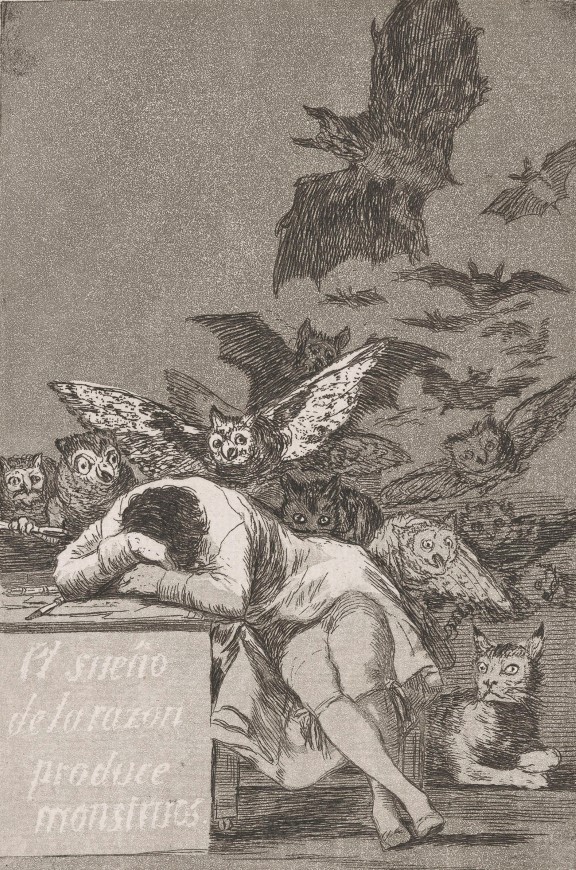 Francisco de Goya, «Når fornuften sover, kommer monstrene. Kaprisene», Mellom 1797 og 1798 Satiretegning