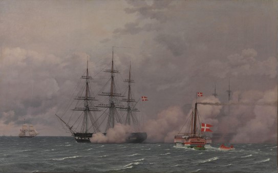 Christoffer Wilhelm Eckersberg, «Københavns red 1. mai 1832», 1832. To seglskuter på havet, det ene i røyk