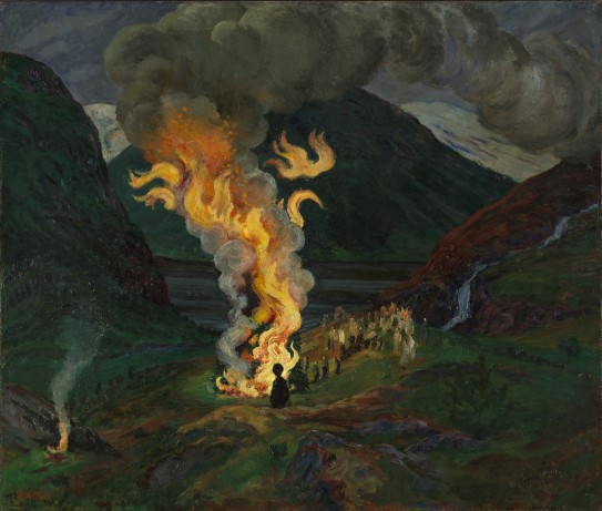 Nikolai Astrup, «Midsummer Night Bonfire», 1912 and 1926