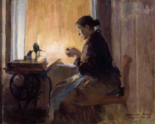 Harriet Backer, «Syenede kvinne ved lampelys», 1890