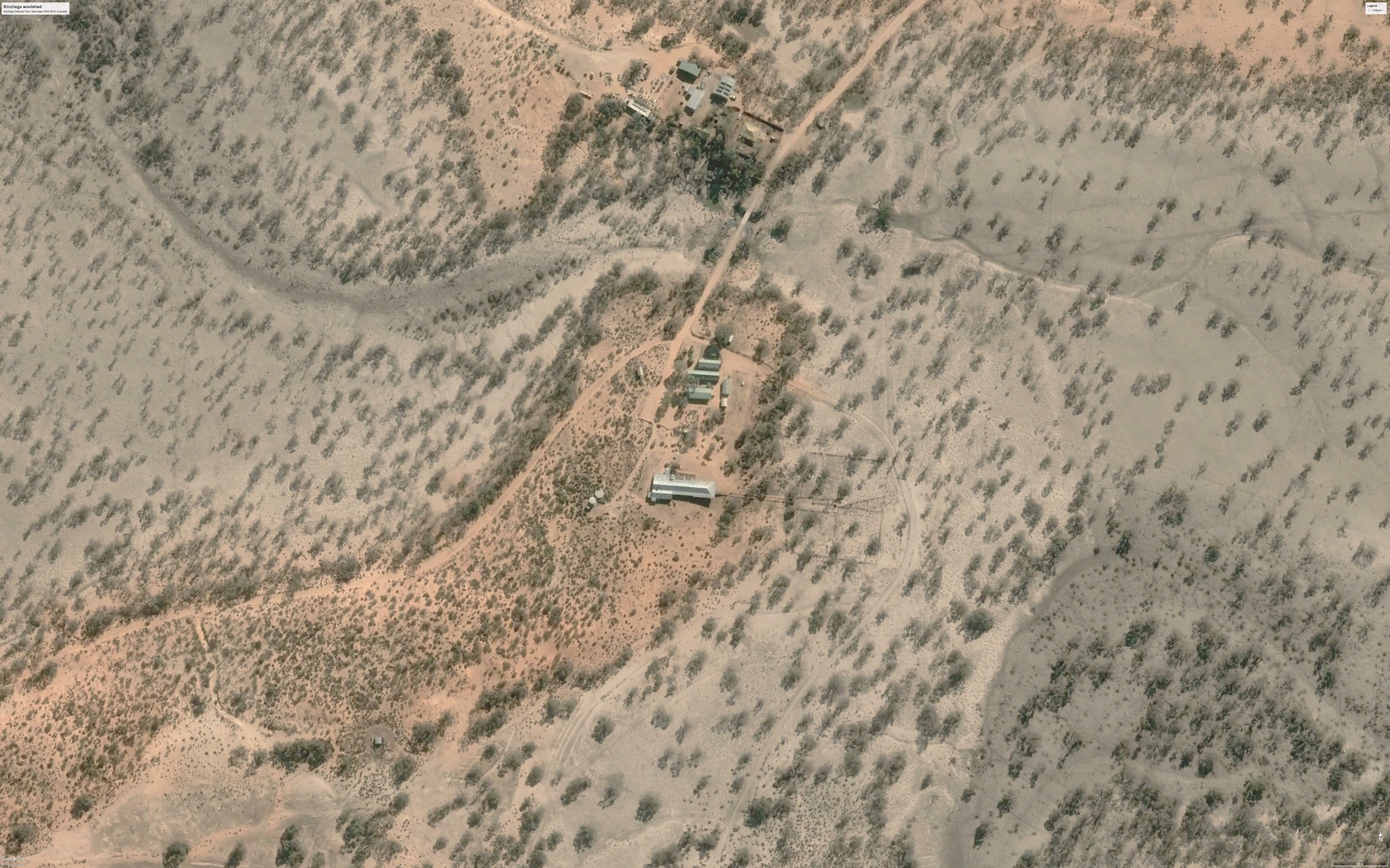 Kinchega Woolshed, 1875, Menindee, New South Wales, Australia. Satellite imagery from Google Earth.