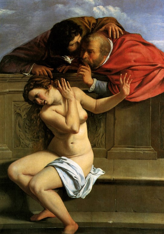 The earliest known painting by Artemisia Gentileschi, "Susanna and the Elders" from 1610. Schloss Weißenstein, Pommersfelden
