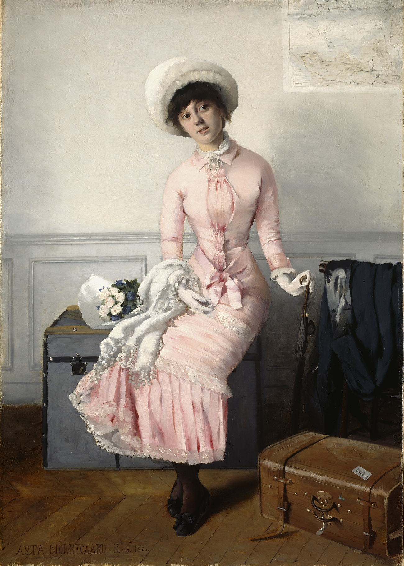 Asta Nørregaard, «Maggie reiseklar», 1881. Oljemaleri av kvinne
