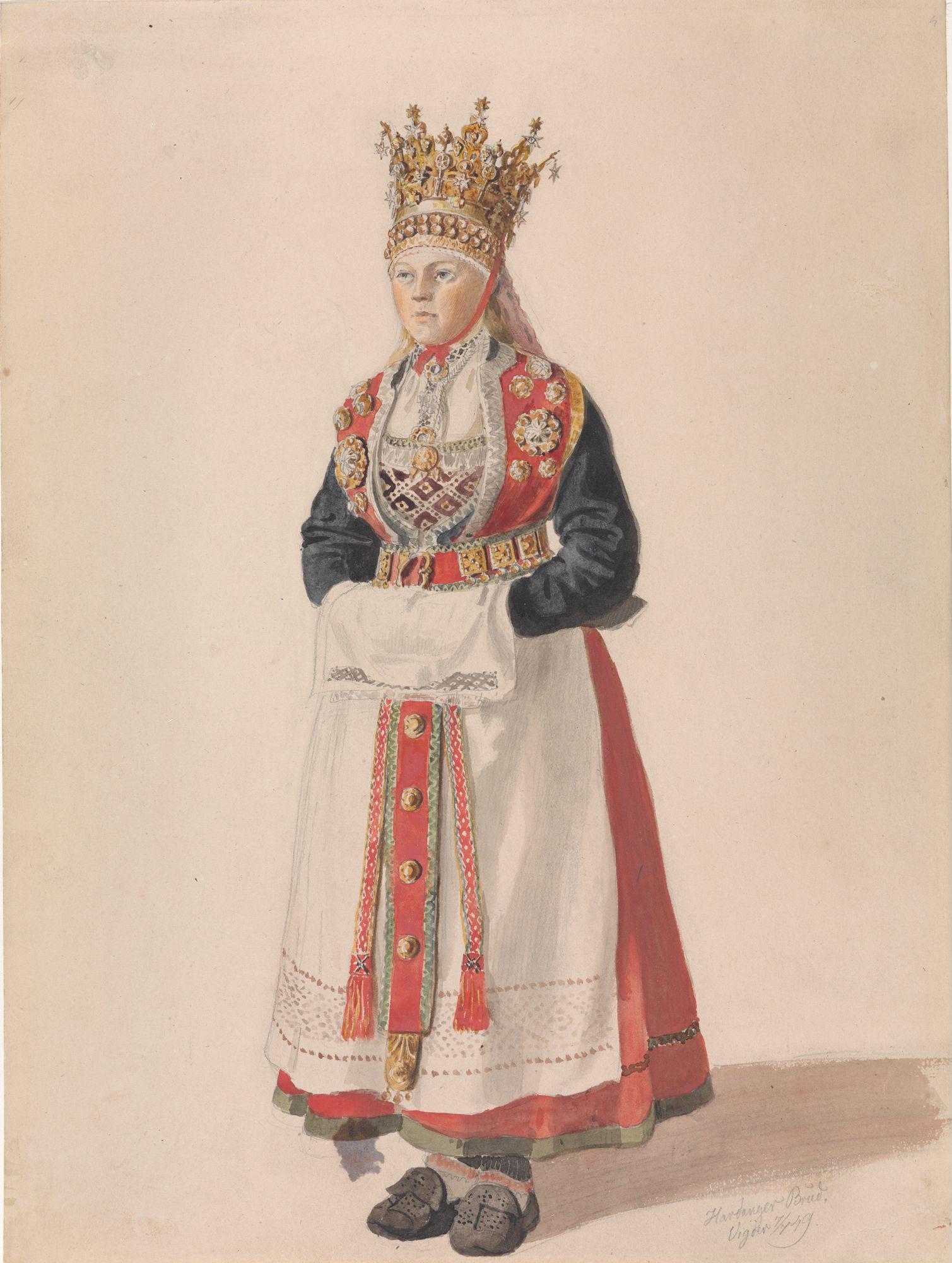 Brud i bunad med krone